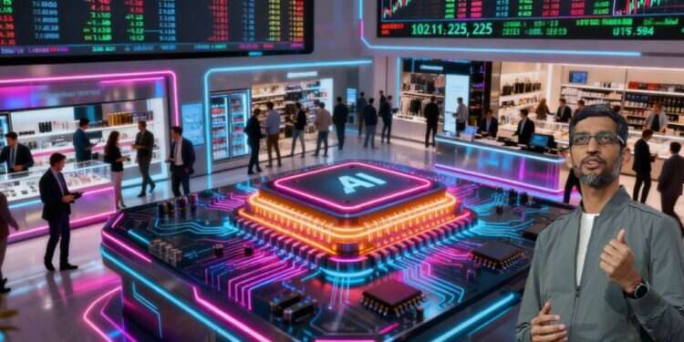 Alphabet CEO Sundar Pichai (backdrop: AI-generated image) Google chief concedes 'irrationality' in AI boom, warns of impact if bubble bursts