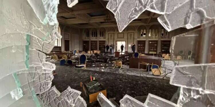 The destruction after the arson attack. Photo: Yehoshua Frochter and Meir Zelznik 'Scenes reminiscent of Kristallnacht'