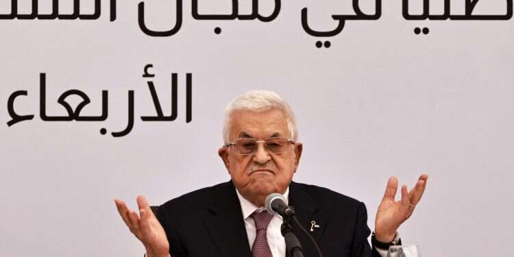 Palestinian Authority President Mahmud Abbas gestures as he delivers a speech during the opening of the Istishsari cancer centre in Ramallah on May 14, 2025 PA caught with continued terror payments despite promises to EU