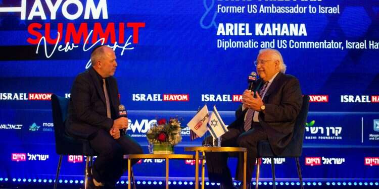 Ariel Kahana and David Friedman at the Israel Hayom Summit Former ambassador says Trump likely to support annexation model 'in principle'