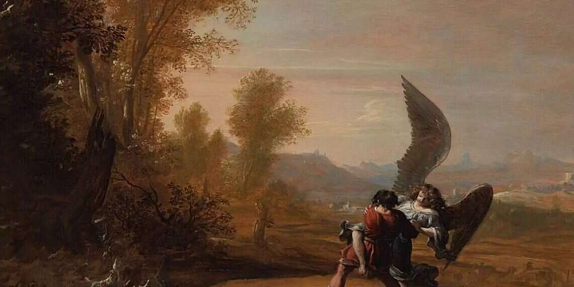 “Jacob Wrestling the Angel” by the Dutch artist Bartholomeus Breenbergh. Breenbergh was influenced by Caravaggio, particularly his dramatic use of light and shadow, as well as by Italian landscape painting. Amsterdam, 1639 The secret of our existence as a nation