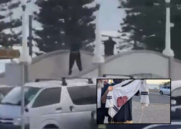 The scene of the shooting at Bondi Beach on Dec. 14, 2025 (inste: a bloodied prayer shawl) Several dead after Bondi Beach shooters target Hanukkah lighting
