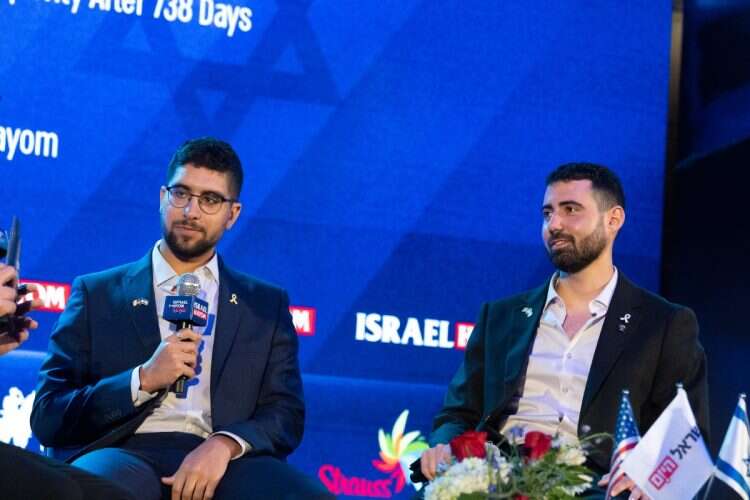 Evyatar David and Guy Gilboa-Dalal during their appearance at the Israel Hayom Summit