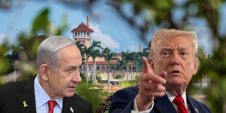President Donald Trump and Prime Minister Benjamin Netanyahu against the backdrop of Mar-a-Lago Netanyahu's Gaza dilemma heads to Mar-a-Lago