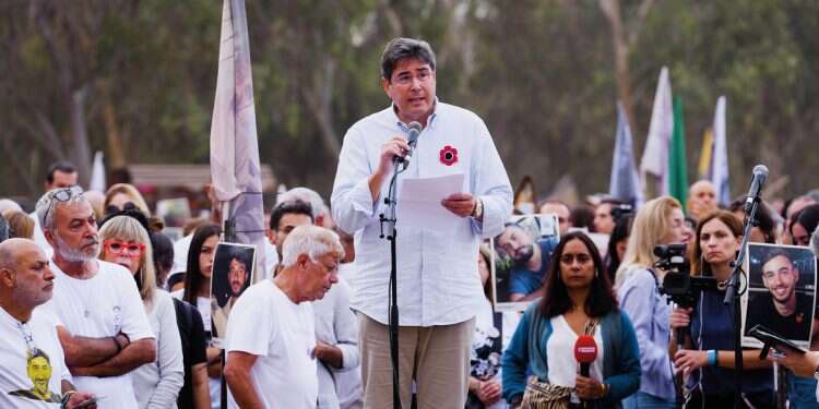 CEO Eric S. Goldstein speaks at the site of the party in Re'im marking October 7. Photo: UJA-Federation of New York New York and Israel: Shared strength through war and rebuilding