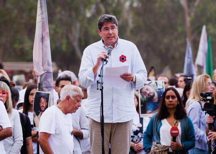 CEO Eric S. Goldstein speaks at the site of the party in Re'im marking October 7. Photo: UJA-Federation of New York New York and Israel: Shared strength through war and rebuilding