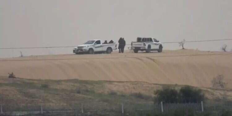 The white pickup trucks on the Egyptian border. Photo: Otef Israel Forum 'Dangerous norms' form as Egyptian drills held near Israel border