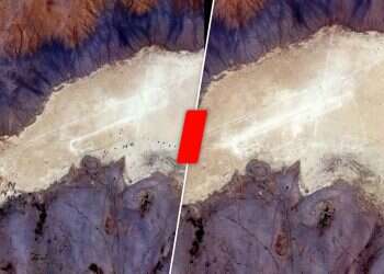 The image on the left, from March 2, shows what appears to be the Israeli base. In the image on the right, from March 6, the area is already empty. Photo: AFP Iraq in uproar over report of secret Israeli base used in Iran war