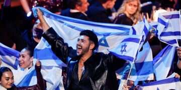 Noam Bettan, representing Israel, reacts after receiving points during the Grand Final of the 2026 Eurovision Song Contest in Vienna, Austria, May 17, 2026
Against all odds: Noam Bettan secures second place for Israel at Eurovision