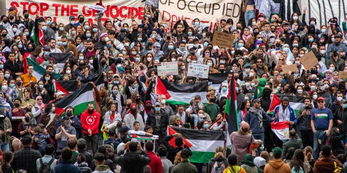 Pro-Palestinian protesters gather at Harvard University, Cambridge, Massachusetts, on October 14, 2023 'It's not about hasbara – it's about presence'