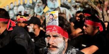 Hezbollah supporters at a procession in Lebanon. Photo AP Israel wary UNIFIL could return under new Lebanon deal