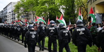 German Police at a pro-Palestinian protest Hamas plot to massacre Jews in Europe on Oct. 7 anniversary foiled