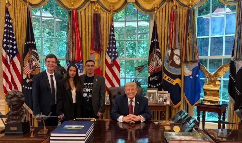 Rom Braslavski with President Trump. Photo: From Martin Marks’ Instagram page; credit: Ariella Novak. Trump hosts hostage survivor Rom Braslavski at White House
