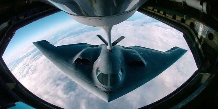 A B-2 bomber undergoes aerial refueling. Photo: AFP US to send dozens of aerial refueling tankers to Israel