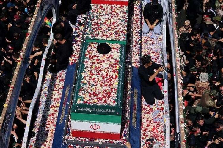 Crowds surround Ali Khamenei’s coffin before his final burial in Mashhad. Photo: EPA