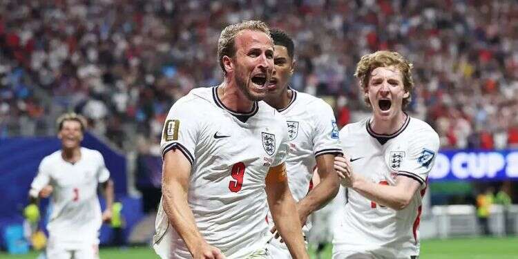 Harry Kane celebrates. Photo: AFP For first time since 1990: Harry Kane restores England's hope