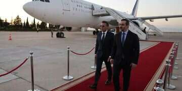 Macron in Syria alongside Syrian Foreign Minister Asaad al-Shaibani. Photo: AFP Macron's 'gift' to Erdogan that will worry Israel's allies