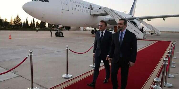 Macron in Syria alongside Syrian Foreign Minister Asaad al-Shaibani. Photo: AFP Macron's 'gift' to Erdogan that will worry Israel's allies