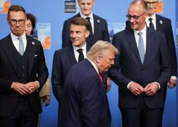 Trump alongside Macron at the NATO summit. Photo: Reuters Trump presses NATO on spending as summit opens in Turkey