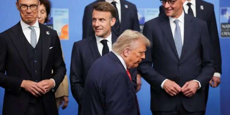 Trump alongside Macron at the NATO summit. Photo: Reuters Trump presses NATO on spending as summit opens in Turkey