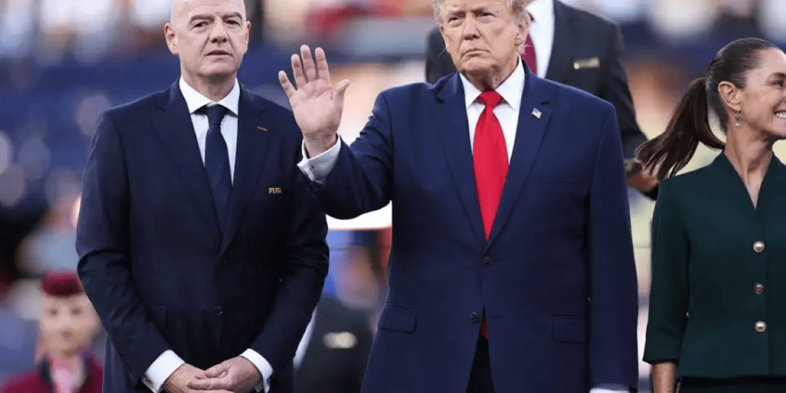 FIFA President Gianni Infantino (L) and US President Donald Trump (C) during the medal presentation ceremony following the 2026 World Cup final Argentine soccer player snubs Trump during World Cup medals ceremony