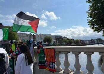 Palestinian flags fly in Dublin, Ireland. Photo: Avital Frid Pro-Palestinian threats force cancellation of Dublin tech event over alleged 'Zionist spies'
