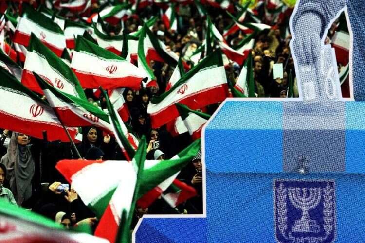 A polling station against a backdrop of Iranian flags. Photo: EPA, Oren Ben Hakoon
