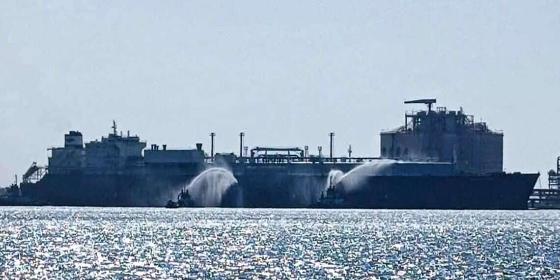 Marine firefighting crews at Damietta Port Report: Gas facility attacked in Egypt for first time in war