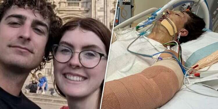 'Lachie faces a very long road ahead, including multiple surgeries.' Perrem and his fiancée. Photo: GoFundMe Robot vacuum explosion leaves Perth man fighting for life