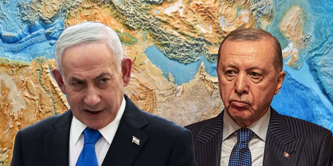Netanyahu and Erdogan against the backdrop of a map of the Middle East. Photo: Oren Ben Hakoon, AFP Israel's answer to the 'Muslim NATO'