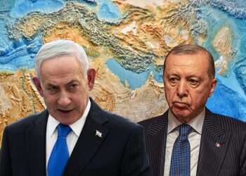 Netanyahu and Erdogan against the backdrop of a map of the Middle East. Photo: Oren Ben Hakoon, AFP Israel's answer to the 'Muslim NATO'