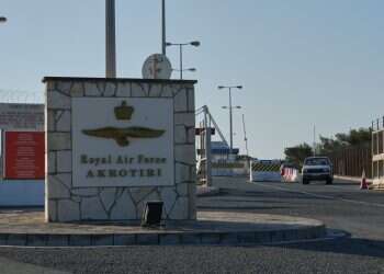 The main gate of the Britain's RAF Akrotiri base near Limassol, Cyprus, March, 2, 2026 Iran threatens attacks on Europe if US 'goes too far'