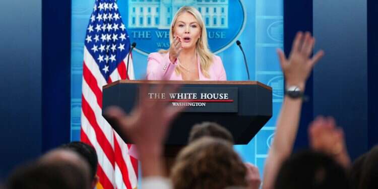 White House press secretary Karoline Leavitt speaks with reporters in the James Brady Press Briefing Room at the White House, Thursday, July 16, 2026, in Washington. (AP Photo/Julia Demaree Nikhinson) White House Press Secretary Karoline Leavitt to step down