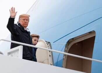 President Donald Trump and his son Barron Trump, board Air Force One, Friday, March 8, 2019, in Andrews Air Force Base, Md., en route to Lee County, Ala. Iran's chilling assassination video targets Trump's son