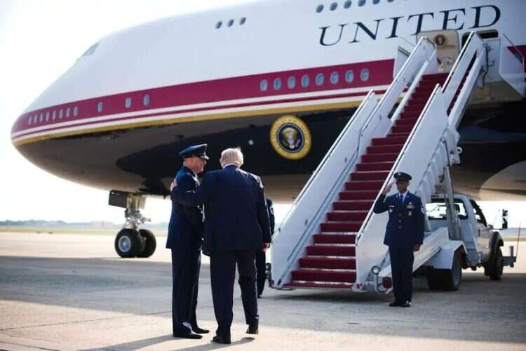 Trump boards the new Air Force One. Photo: AFP