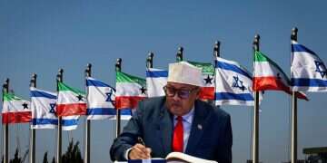 Somaliland President Mohamed Abdullahi in the Knesset in June (background: Flags of Israel and Somaliland fly in Israel) Somaliland's president invites Israel, US to build bases at Berbera
