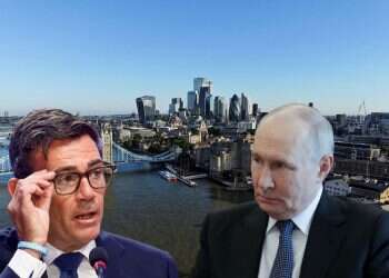 Andy Burnham and Vladimir Putin (Background: London) Moscow reportedly eyeing direct attack on Britain