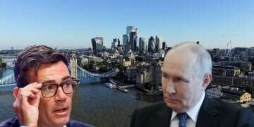Andy Burnham and Vladimir Putin (Background: London) 'An attack is inevitable': Moscow reportedly eyeing direct strike on Britain