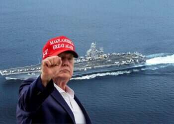 President Donald Trump against the backdrop of the USS Lincoln (EPA/MC3 JERINE LEE/US NAVY; AP/Julia Demaree Nikhinson)
Iran's nightmare: Hormuz slipping through fingers