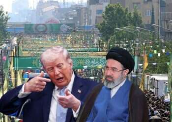 US President Donald Trump gestures as he responds to a question from the news media during a briefing on Iran . Background: Iranians take to the street in support of the regime Auto Draft