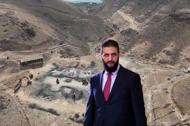 Syrian Presidnet Ahmed al-Sharaa against the backdrop of the supposed Deir ez-Zor al-Kibar reactor remains