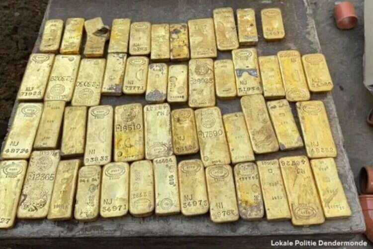 The gold bars found beneath a homeless shelter in Belgium. Photo: Dendermonde Police