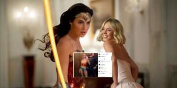 Sydney Sweeney against the backdrop of Gal Gadot playing Wonder Woman (Inset: the viral post) Sydney Sweeney steps into Wonder Woman's boots; fans go wild