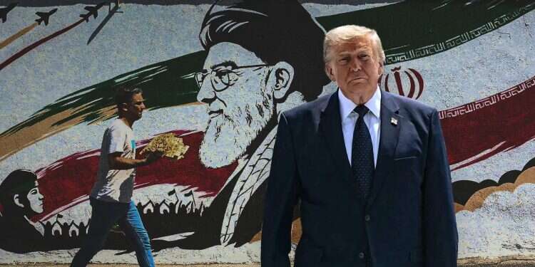 Trump against the backdrop of a poster of Iranian Supreme Leader Ali Khamenei in Tehran. Photo: EPA, AFP Inside Trump's reversal on Iran