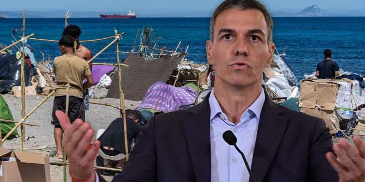 Spanish Prime Minister Pedro Sanchez against the backdrop of the beach in Ceuta, Spain Sanchez blames Israel, Russia for 'disinformation' over Ceuta migrant crisis