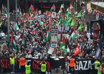 Demonstrators march through the central business district (CBD) during an anti-Israel rally on August 24, 2025 in Sydney, Australia University of Sydney lets group run on 'globalize the Intifada'