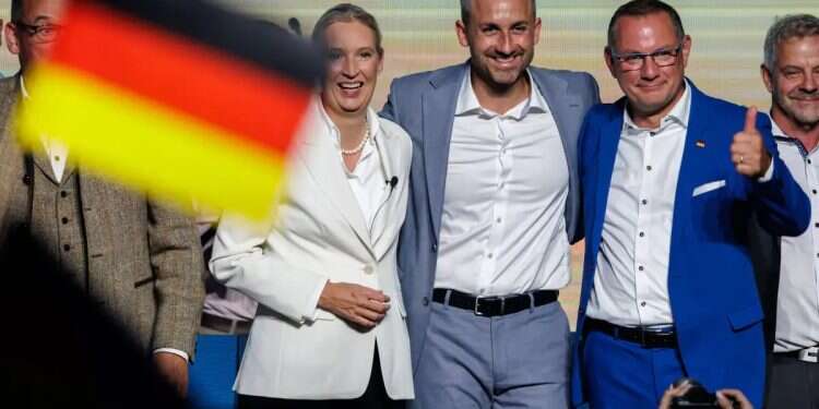Big winner Ulrich Sigmund and the leaders of the AfD party on the national stage. German Jews sound the alarm as far-right and hard-left parties both surge