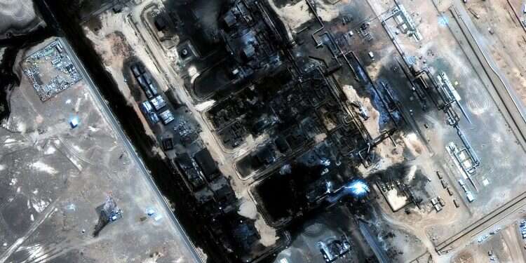 A satellite image shows a closer view of the damage at the Saudi Arabia East-West pipeline, located across the Arabian Peninsula, after a strike that hit it on September 11, 2026, in Saudi Arabia, September 13, 2026 Saudi Arabia might run out of oil exports as scope of pipeline damage revealed