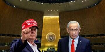 President Donald Trump and Prime Minister Benjamin Netanyahu (Background: the UN General Assembly) High-stakes UN General Debate kicks off in New York amid Iran tension