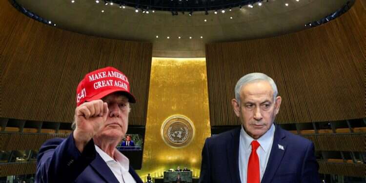 President Donald Trump and Prime Minister Benjamin Netanyahu (Background: the UN General Assembly) Inside the high-security UN summit shaping the Middle East